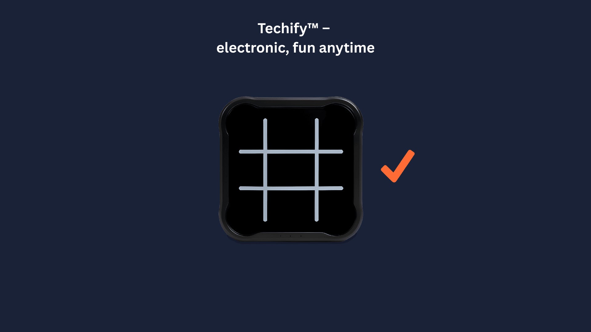 Techify™ electronic tic tac toe game highlighted with a check mark in a comparison banner, showing advantages over the regular paper version