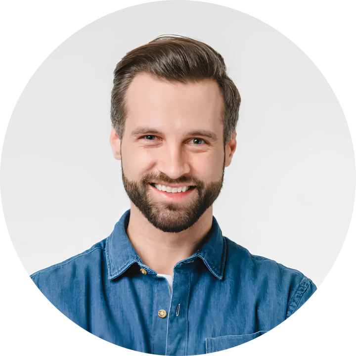 Man looking pleased and confident after using Techify™ gadget.