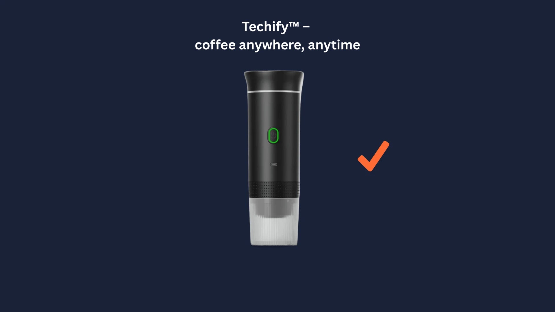 Techify™ portable coffee maker highlighted with a check mark in a comparison banner, showcasing portability, smart design, and fresh coffee anywhere